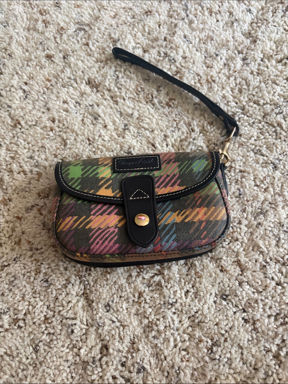 Dooney & Bourke Multicolor Plaid Wristlet with Black Trim